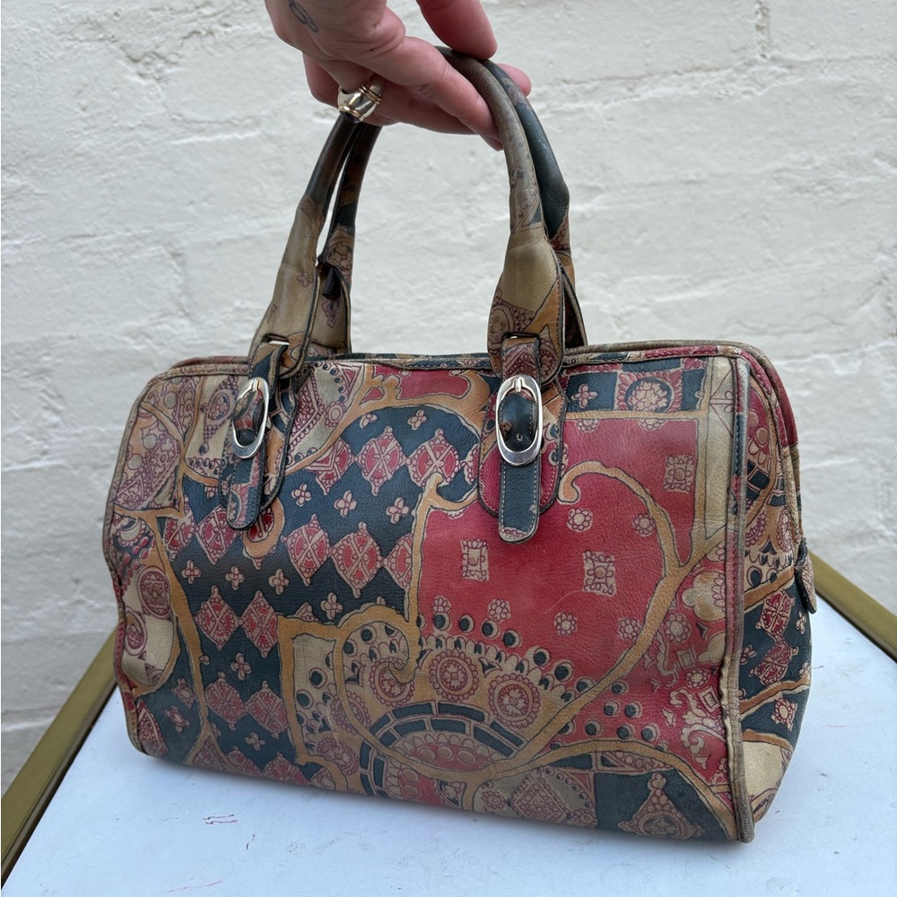 Vintage Hand Painted Dome Satchel Handbag - Picture 5 of 7